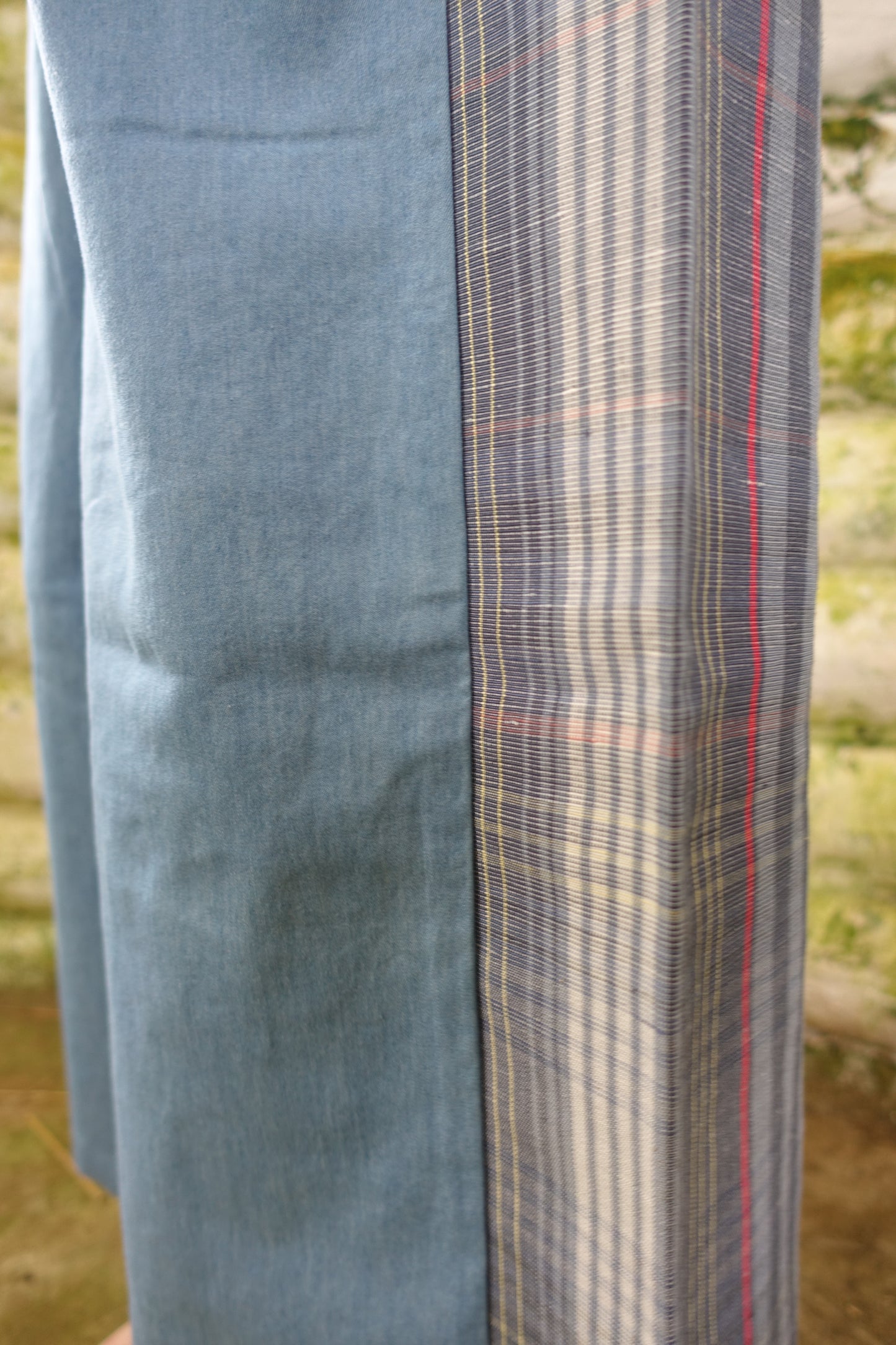 back gathering pants blue / check